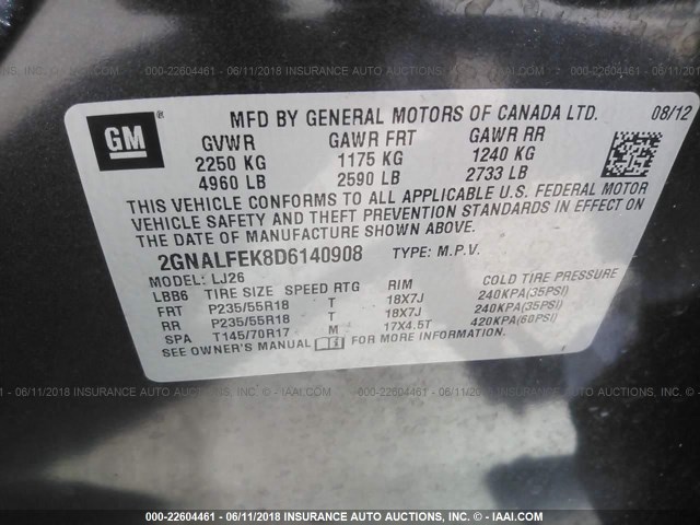 2GNALFEK8D6140908 - 2013 CHEVROLET EQUINOX LTZ GRAY photo 9