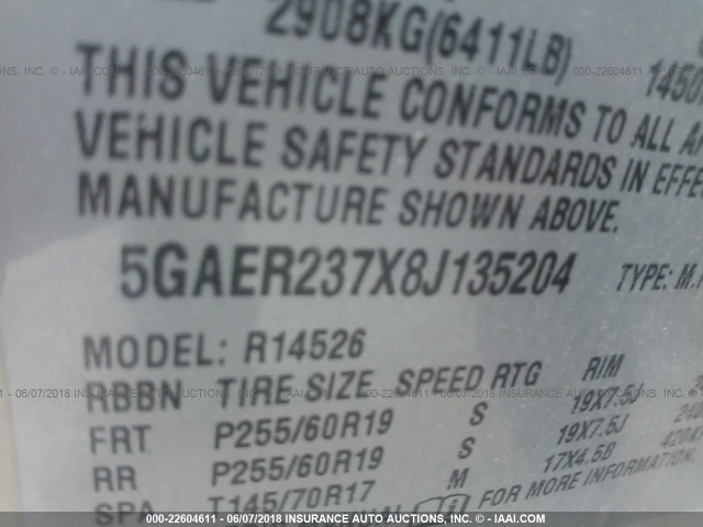 5GAER237X8J135204 - 2008 BUICK ENCLAVE CXL 棕色 照片 9