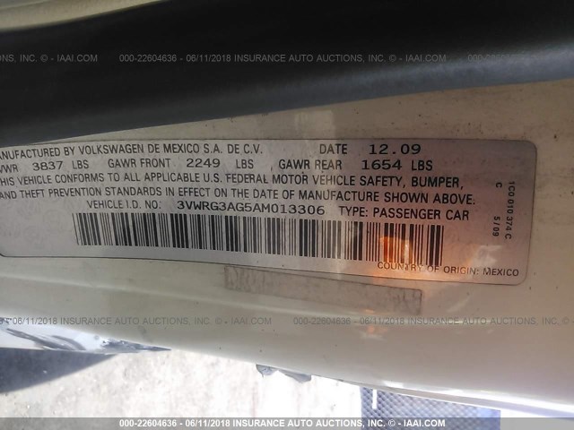 3VWRG3AG5AM013306 - 2010 VOLKSWAGEN NEW BEETLE 白色 照片 9