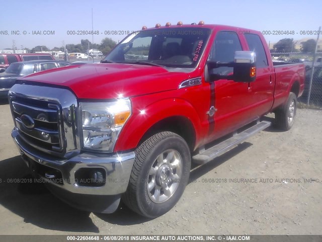 1FT8W3BT0BEB31767 - 2011 FORD F350 SUPER DUTY RED photo 2