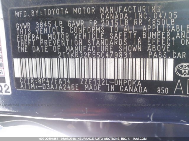 2T1KR32E55C479831 - 2005 TOYOTA COROLLA MATRIX XR Navy photo 9