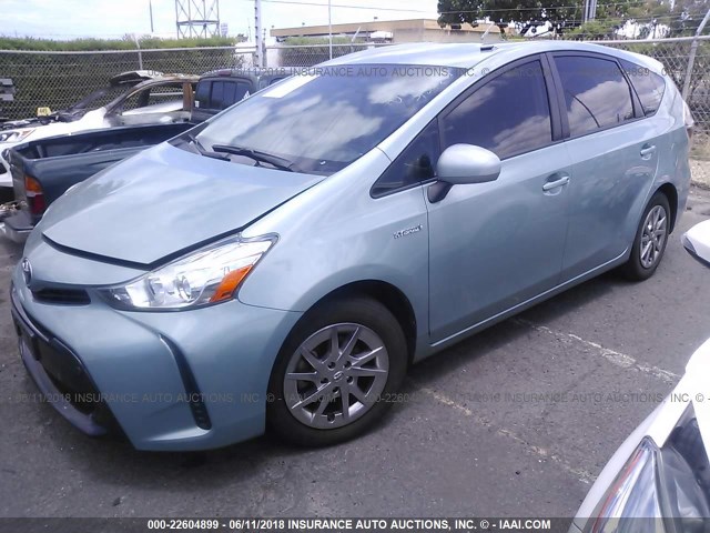 JTDZN3EUXFJ032074 - 2015 TOYOTA PRIUS V TEAL photo 2