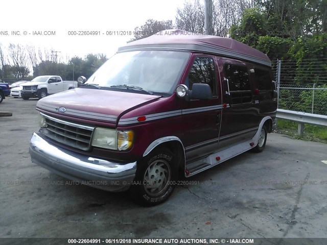 1FDEE14H6NHB12805 - 1992 FORD ECONOLINE E150 VAN RED photo 2