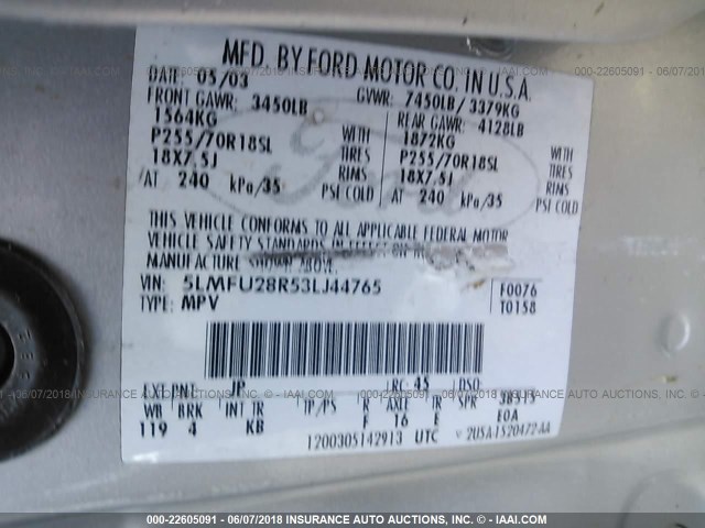 5LMFU28R53LJ44765 - 2003 LINCOLN NAVIGATOR SILVER photo 9