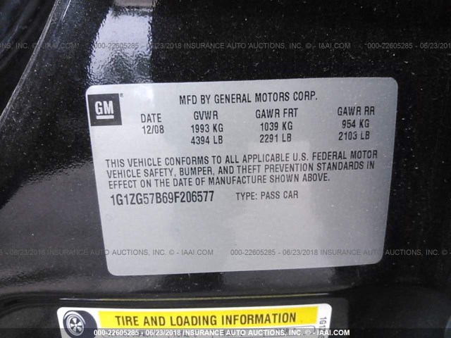 1G1ZG57B69F206577 - 2009 CHEVROLET MALIBU LS BLACK photo 9