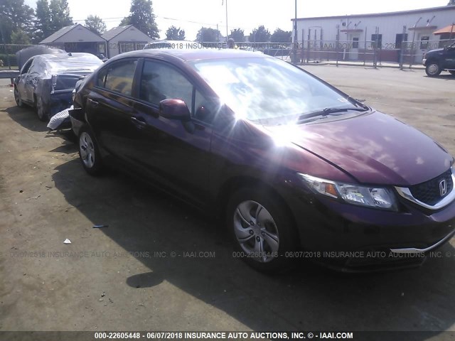 2HGFB2F58DH523949 - 2013 HONDA CIVIC LX MAROON photo 1