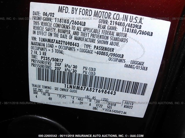 1LNHM87A82Y698443 - 2002 LINCOLN LS Tünd qırmızı foto 9