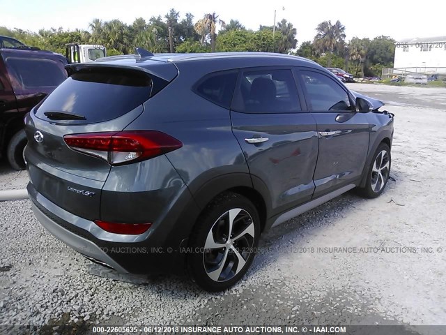 KM8J33A24HU520845 - 2017 HYUNDAI TUCSON LIMITED/SPORT AND ECO/SE GRAY photo 4