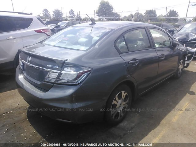 19XFB4F29DE000998 - 2013 HONDA CIVIC HYBRID GRAY photo 4