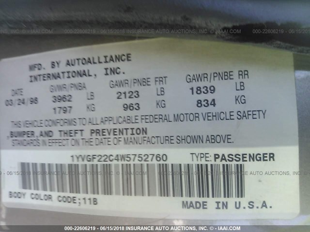 1YVGF22C4W5752760 - 1998 MAZDA 626 DX/LX TAN photo 9