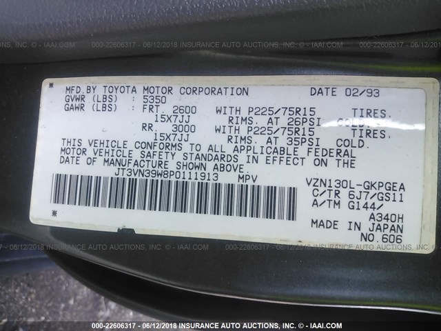 JT3VN39W8P0111913 - 1993 TOYOTA 4RUNNER VN39 SR5 绿色 照片 9