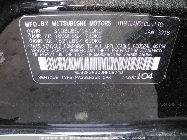 ML32F3FJ0JHF09748 - 2018 MITSUBISHI MIRAGE G4 ES Qara foto 9