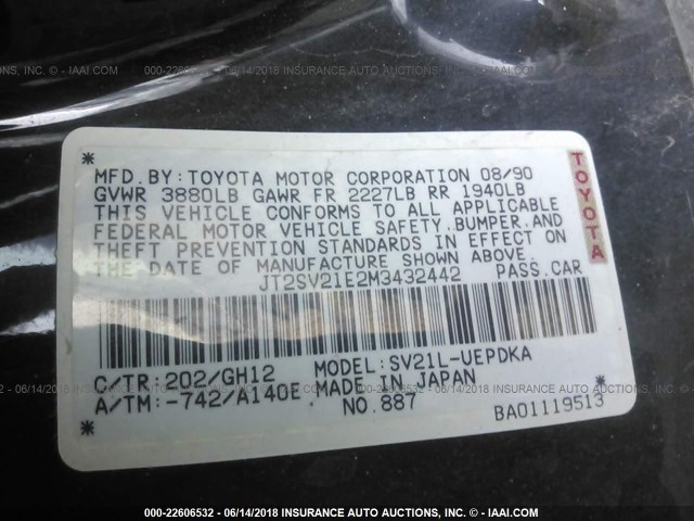 JT2SV21E2M3432442 - 1991 TOYOTA CAMRY DLX 黑色 照片 9
