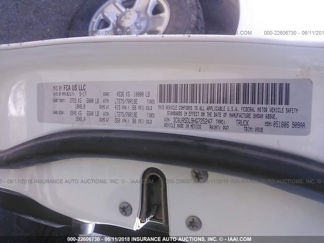 3C6UR5DL9HG725247 - 2017 RAM 2500 SLT 白色 照片 9