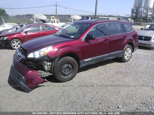 4S4BRBAC9C3213479 - 2012 SUBARU OUTBACK 2.5I MAROON photo 2