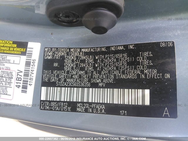 5TDZA23C56S536356 - 2006 TOYOTA SIENNA CE/LE BLUE photo 9