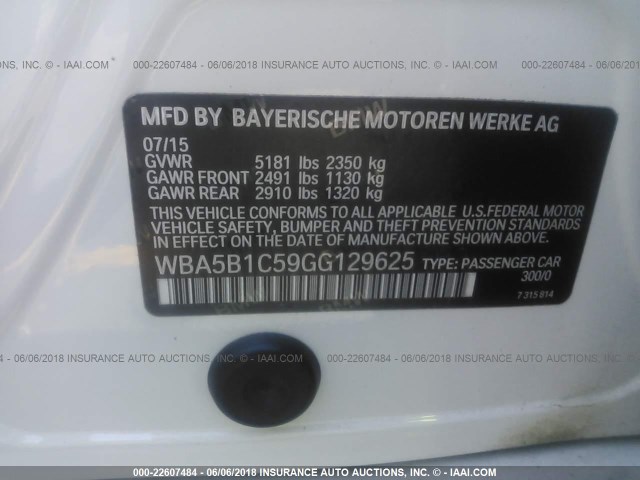 WBA5B1C59GG129625 - 2016 BMW 535 I WHITE photo 9