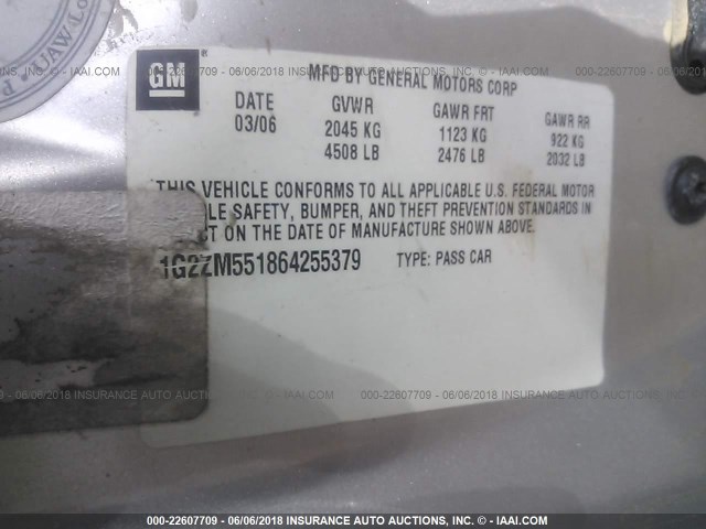 1G2ZM551864255379 - 2006 PONTIAC G6 GTP SILVER photo 9