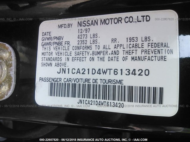 JN1CA21D4WT613420 - 1998 NISSAN MAXIMA GLE/GXE/SE GREEN photo 9