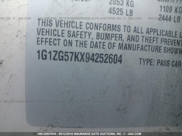 1G1ZG57KX94252604 - 2009 CHEVROLET MALIBU LS BEIGE photo 9