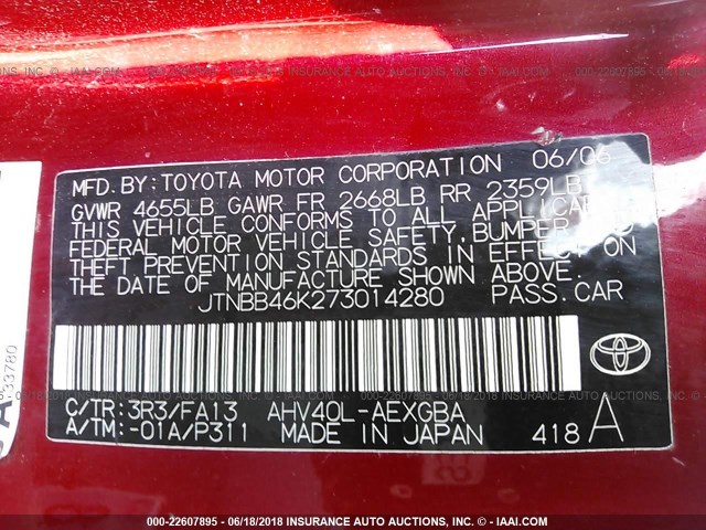 JTNBB46K273014280 - 2007 TOYOTA CAMRY NEW GENERAT HYBRID RED photo 9