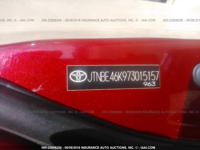 JTNBE46K973015157 - 2007 TOYOTA CAMRY NEW GENERAT CE/LE/XLE/SE RED photo 9
