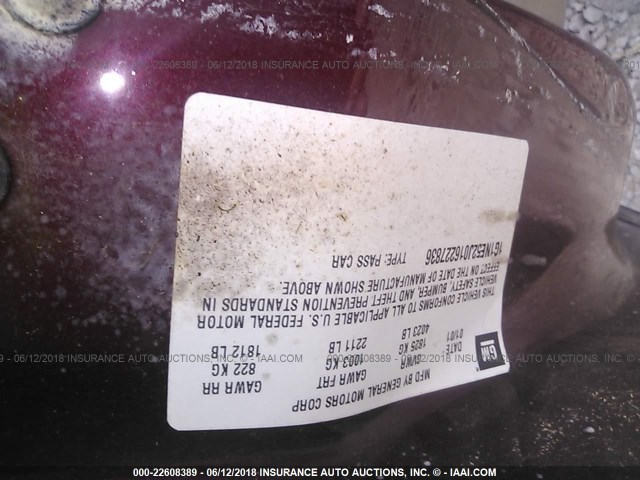 1G1NE52J016227836 - 2001 CHEVROLET MALIBU LS 栗色 照片 9