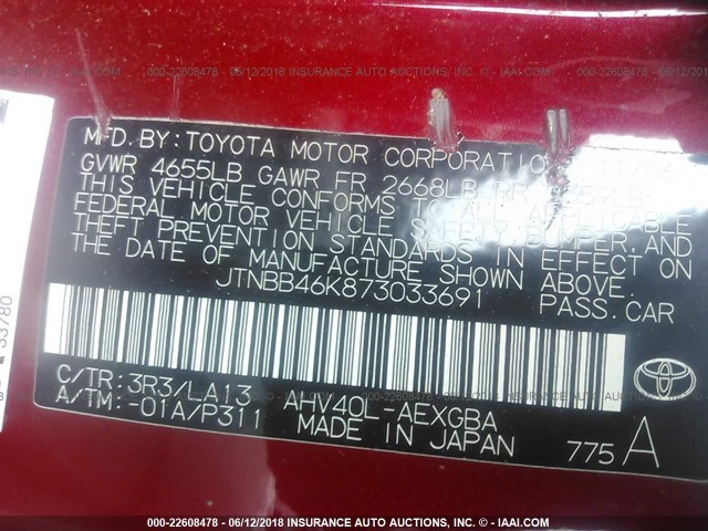 JTNBB46K873033691 - 2007 TOYOTA CAMRY NEW GENERATION HYBRID RED photo 9