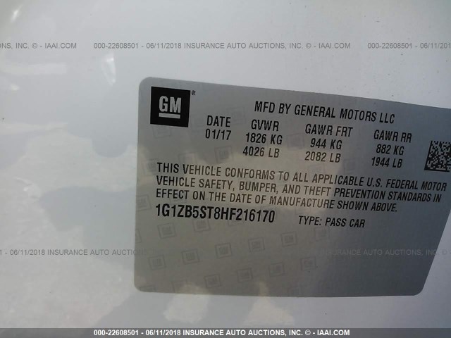 1G1ZB5ST8HF216170 - 2017 CHEVROLET MALIBU LS Ağ foto 9