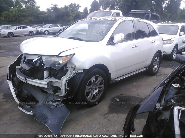 2HNYD284X8H538989 - 2008 ACURA MDX TECHNOLOGY WHITE photo 2