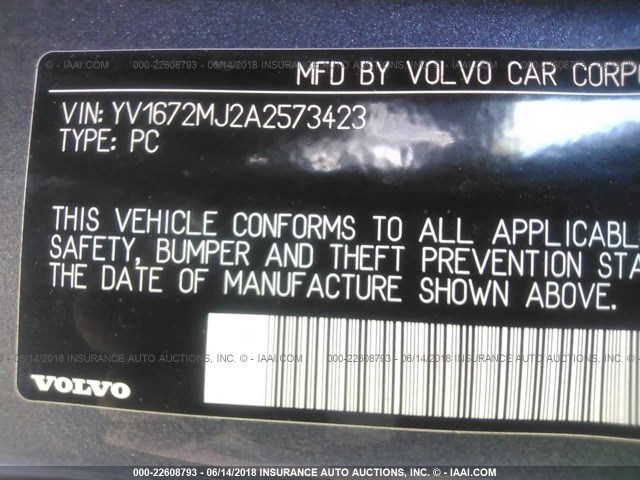 YV1672MJ2A2573423 - 2010 VOLVO V50 T5 GRAY photo 9