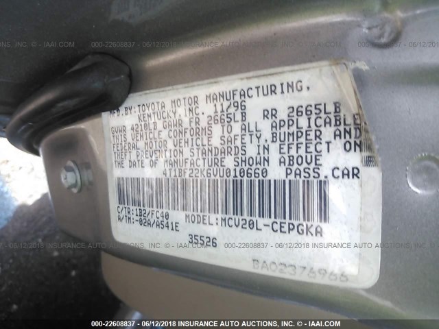4T1BF22K6VU010660 - 1997 TOYOTA CAMRY CE/LE/XLE GOLD photo 9