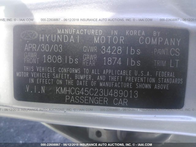 KMHCG45C23U489013 - 2003 HYUNDAI ACCENT GL SILVER photo 9