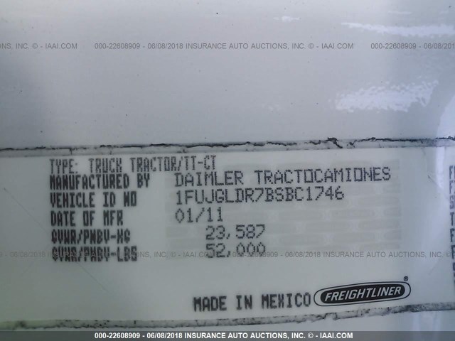 1FUJGLDR7BSBC1746 - 2011 FREIGHTLINER CASCADIA 125  Unknown photo 10