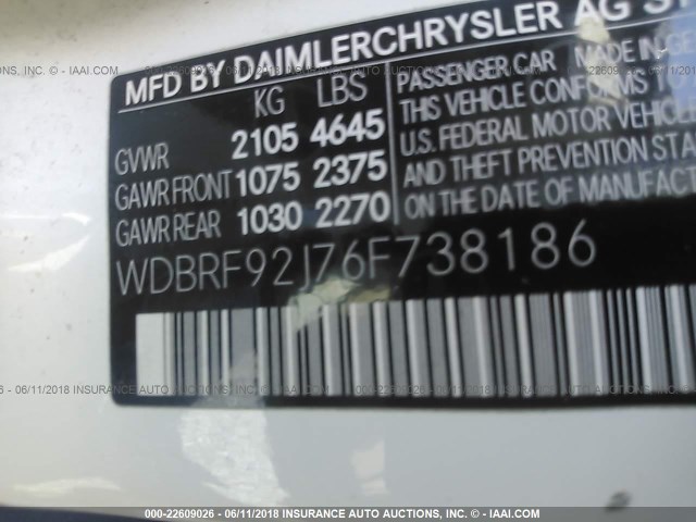 WDBRF92J76F738186 - 2006 MERCEDES-BENZ C GENERATION 2006 280 4MATIC WHITE photo 9