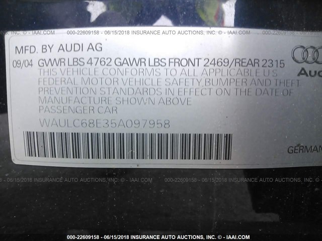 WAULC68E35A097958 - 2005 AUDI A4 1.8T QUATTRO/SPECIAL 蓝色 照片 9