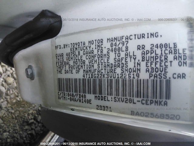 4T1BG22K3VU122619 - 1997 TOYOTA CAMRY CE/LE/XLE WHITE photo 9