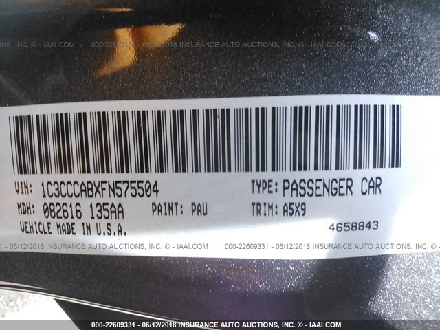 1C3CCCABXFN575504 - 2015 CHRYSLER 200 LIMITED GRAY photo 9