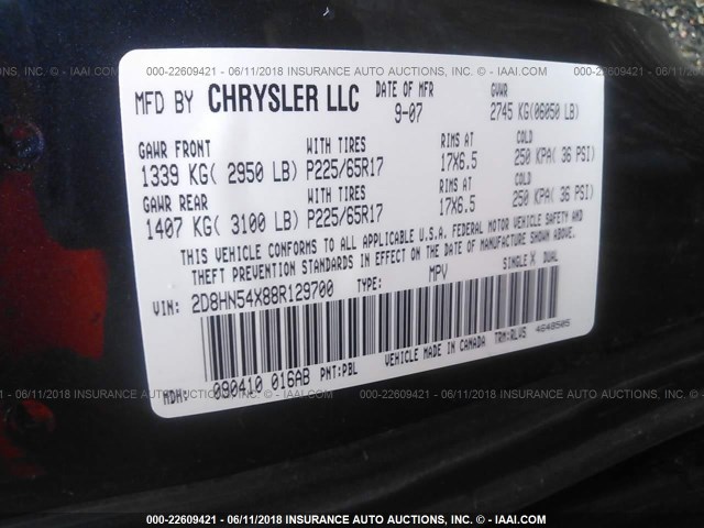 2D8HN54X88R129700 - 2008 DODGE GRAND CARAVAN SXT BLUE photo 9