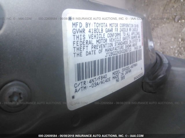 JT2BG22K8X0266710 - 1999 TOYOTA CAMRY LE/XLE GOLD photo 9