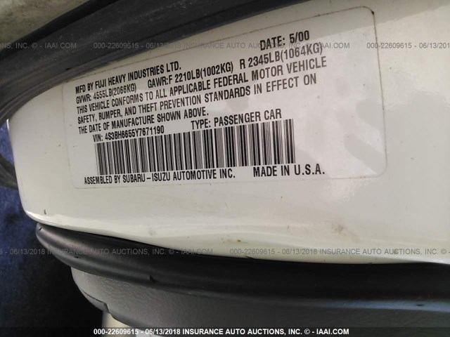 4S3BH6655Y7671190 - 2000 SUBARU LEGACY OUTBACK WHITE photo 9