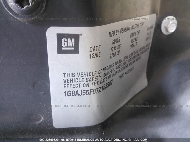 1G8AJ55F97Z183507 - 2007 SATURN ION LEVEL 2 GRAY photo 9