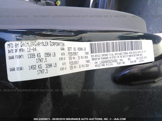 1J4GR48K55C543961 - 2005 JEEP GRAND CHEROKEE LAREDO/COLUMBIA/FREEDOM 黑色 照片 9