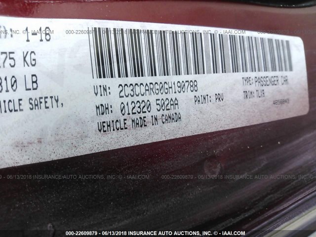 2C3CCARG0GH190788 - 2016 CHRYSLER 300 LIMITED RED photo 9
