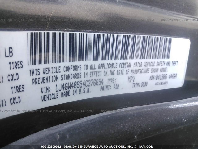 1J4GW48S54C376654 - 2004 JEEP GRAND CHEROKEE LAREDO/COLUMBIA/FREEDOM ნაცრისფერი ფოტო 9