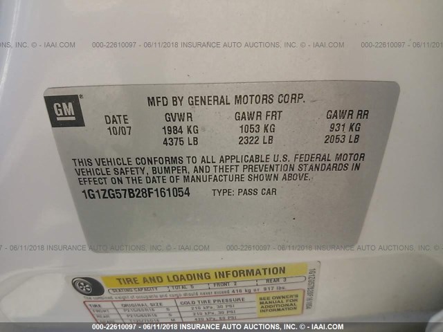 1G1ZG57B28F161054 - 2008 CHEVROLET MALIBU LS WHITE photo 9
