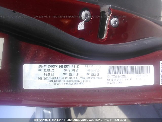 2B3CA3CV5AH226360 - 2010 DODGE CHARGER SXT RED photo 9