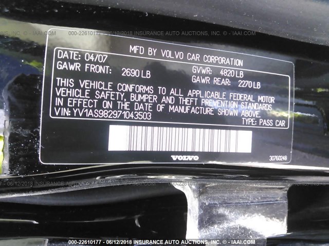 YV1AS982971043503 - 2007 VOLVO S80 3.2 BLACK photo 9