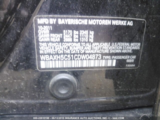 WBAXH5C51CDW04873 - 2012 BMW 528 XI BLACK photo 9