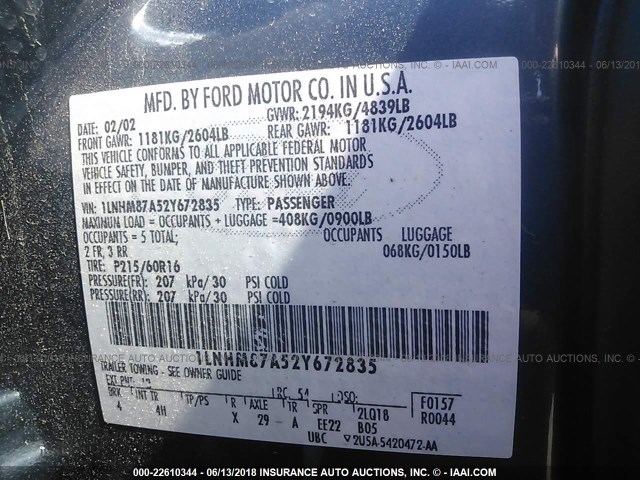 1LNHM87A52Y672835 - 2002 LINCOLN LS Mavi foto 9